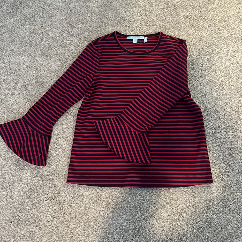 Draper James Red and Navy Striped Blouse